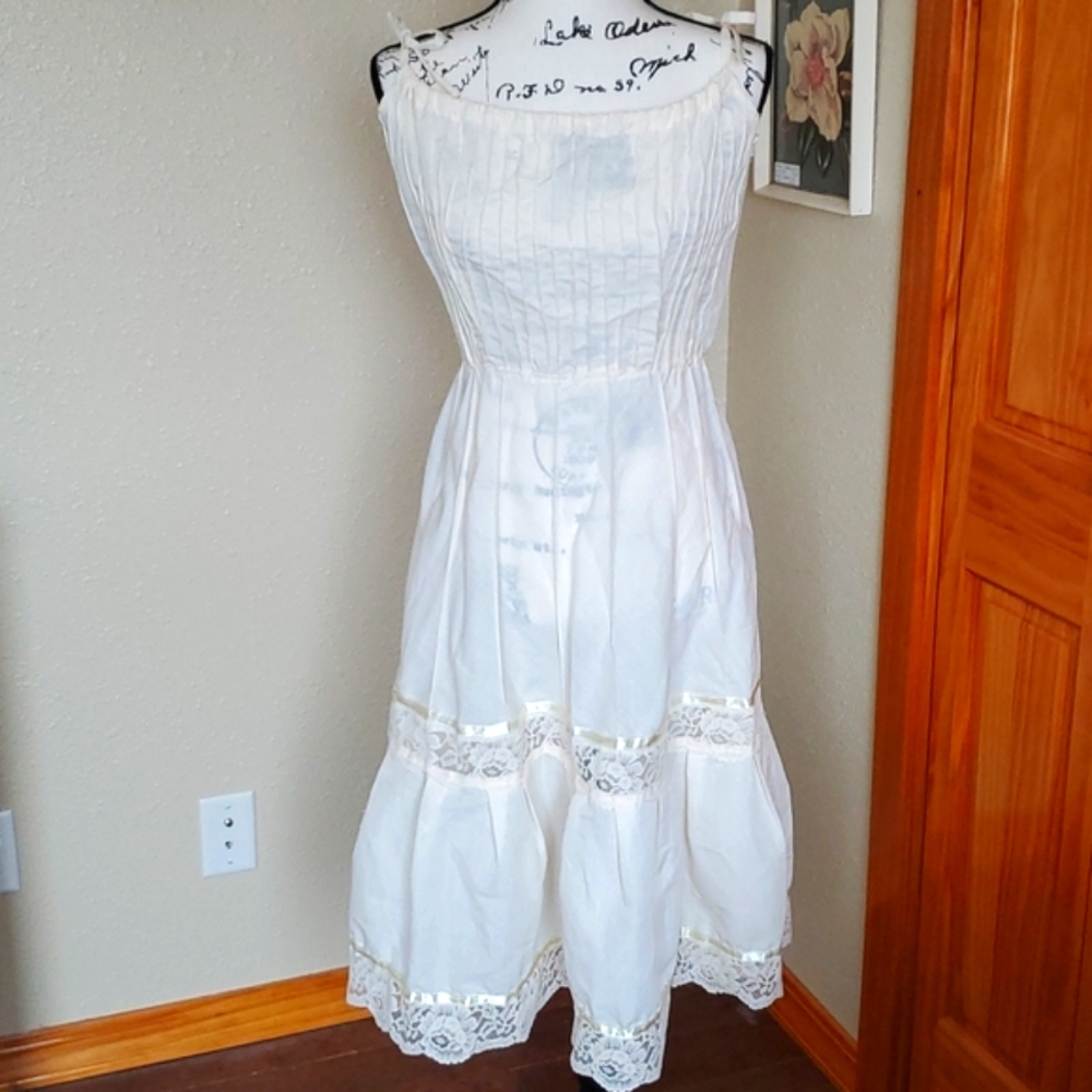 VINTAGE Lace Panel Sun Dress Cream Size SMALL